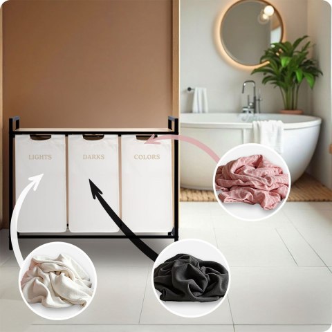 Kosz na pranie bieliznę trzykomorowy na stelażu 120 l Massido Kosz na pranie bieliznę trzykomorowy na stelażu 120 l Massido