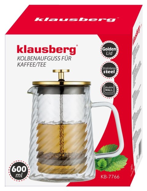 ZAPARZACZ DO KAWY HERBATY SZKLANY 600ML FRENCH PRESS KLAUSBERG KB-7766 ZŁOTY ZAPARZACZ DO KAWY HERBATY SZKLANY 600ML FRENCH PRESS KLAUSBERG KB-7766 ZŁOTY