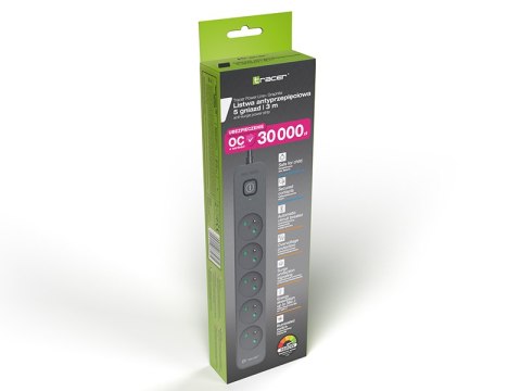 Listwa zasilająca antyprzepięciowa TRACER Power Line+ 3,0 m Graphite (5 gniazd) Listwa zasilająca antyprzepięciowa TRACER Power Line+ 3,0 m Graphite (5 gniazd)