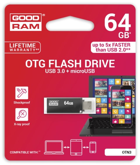 Pendrive Goodram USB 3.0 + microUSB 64GB OTG czarny Pendrive Goodram USB 3.0 + microUSB 64GB OTG czarny