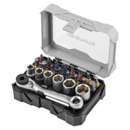 Zestaw bitów 25 mm i nasadek z grzechotką i uchwytem magnetycznym 60 mm, 24 szt.