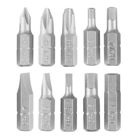 Zestaw bitów SL3/5/7, PH1/2/3, H3/4/5/6 x 25 mm, 10 szt. Zestaw bitów SL3/5/7, PH1/2/3, H3/4/5/6 x 25 mm, 10 szt.