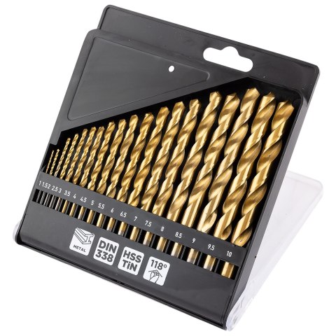 Wiertła do metalu HSS TiN, 1 - 10 mm, zestaw 19 szt. Wiertła do metalu HSS TiN, 1 - 10 mm, zestaw 19 szt.