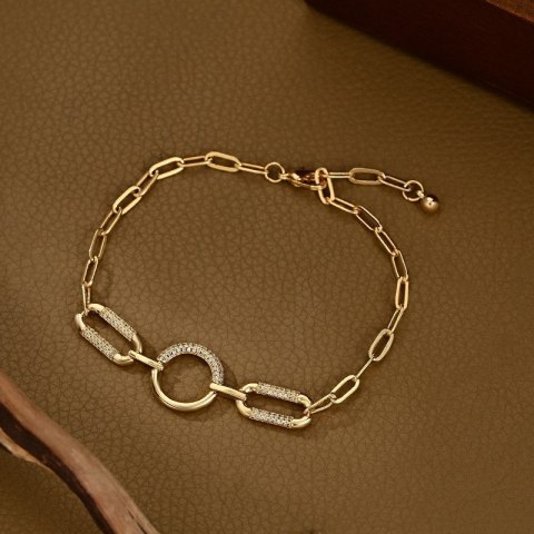 Bransoletka na rękę stal chirurgiczna pozłacana 14k złotem, cyrkonie - BST1558