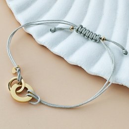 Bransoletka na rękę stal chirurgiczna pozłacana 14k złotem, szara na sznurku regulowana BST1555