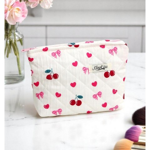 Kosmetyczka damska pikowana kuferek wisienki, kokardki 26 x 7 x 18 cm KS151