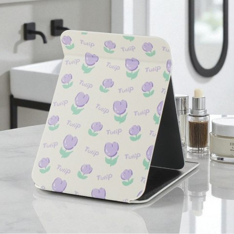 Lusterko kosmetyczne z ekoskóry, otwierane, strojące duże, tulipany 15 x 21 cm L22