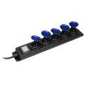 Przedłużacz warsztatowy bryzgoszczelny z wyłącznikiem, 5 gniazd 2P+Z, IP44, przewód gumowy, H05RR-F 3x1,5mm?, długość 5m Przedłużacz warsztatowy bryzgoszczelny z wyłącznikiem, 5 gniazd 2P+Z, IP44, przewód gumowy, H05RR-F 3x1,5mm?, długość 5m