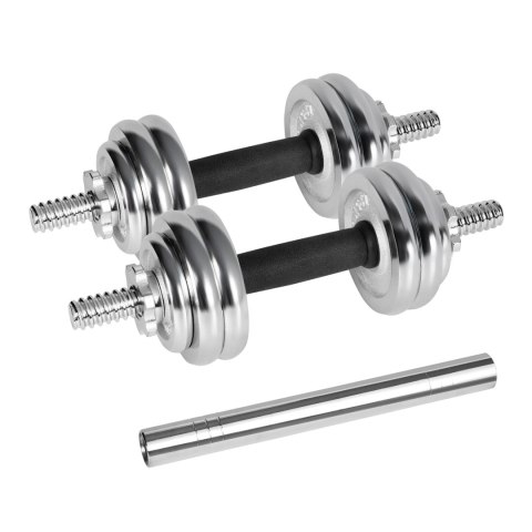 Hantle żeliwne chromowane regulowane w walizce z gryfem, zestaw 15kg REBEL ACTIVE Hantle żeliwne chromowane regulowane w walizce z gryfem, zestaw 15kg REBEL ACTIVE