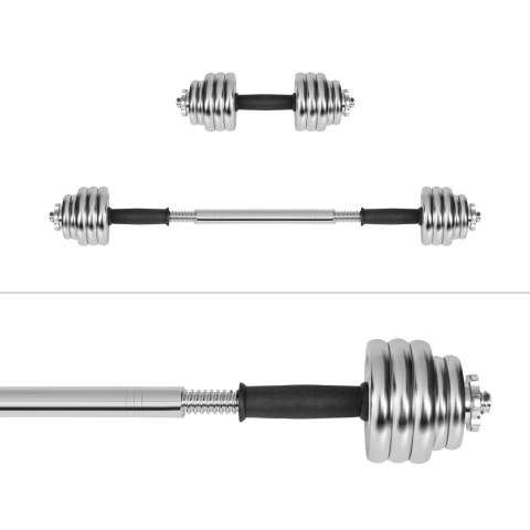 Hantle żeliwne chromowane regulowane w walizce z gryfem, zestaw 15kg REBEL ACTIVE Hantle żeliwne chromowane regulowane w walizce z gryfem, zestaw 15kg REBEL ACTIVE