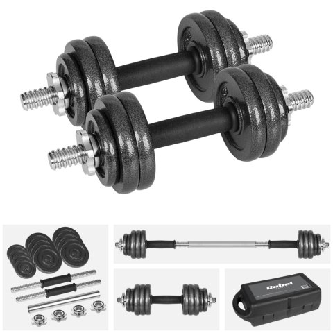 Hantle żeliwne regulowane w walizce z gryfem, zestaw 15kg REBEL ACTIVE Hantle żeliwne regulowane w walizce z gryfem, zestaw 15kg REBEL ACTIVE