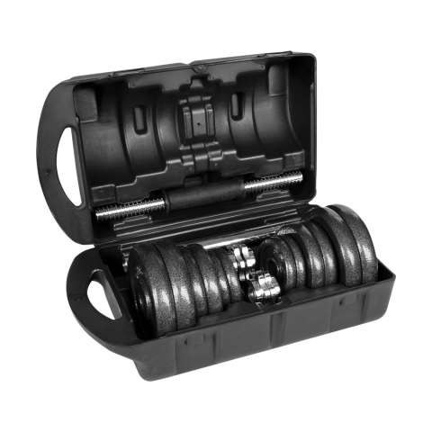 Hantle żeliwne regulowane w walizce z gryfem, zestaw 20kg REBEL ACTIVE Hantle żeliwne regulowane w walizce z gryfem, zestaw 20kg REBEL ACTIVE
