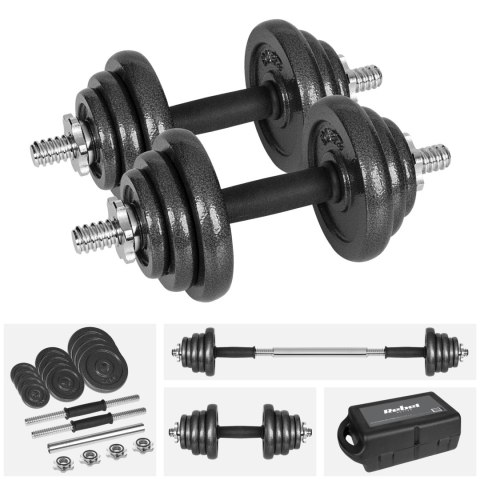 Hantle żeliwne regulowane w walizce z gryfem, zestaw 20kg REBEL ACTIVE Hantle żeliwne regulowane w walizce z gryfem, zestaw 20kg REBEL ACTIVE