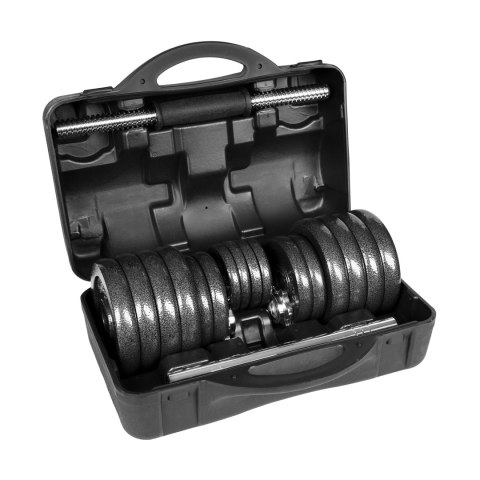 Hantle żeliwne regulowane w walizce z gryfem, zestaw 30kg REBEL ACTIVE Hantle żeliwne regulowane w walizce z gryfem, zestaw 30kg REBEL ACTIVE