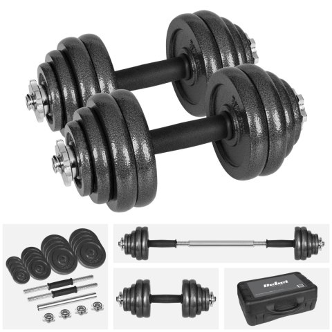 Hantle żeliwne regulowane w walizce z gryfem, zestaw 30kg REBEL ACTIVE Hantle żeliwne regulowane w walizce z gryfem, zestaw 30kg REBEL ACTIVE