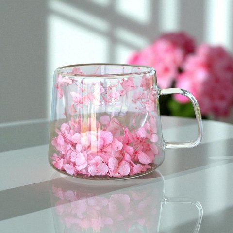 Szklanka termiczna z hortensją w środku jasny róż 180 ml 1szt SZK74