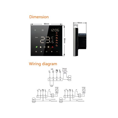 Termostat WiFi Tuya 16A E6263 Termostat WiFi Tuya 16A E6263