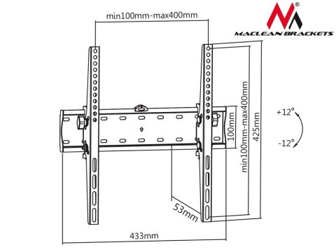 Uchwyt do telewizora Maclean, max VESA 400x400, 32-75", do 40kg, czarny, MC-665 Uchwyt do telewizora Maclean, max VESA 400x400, 32-75", do 40kg, czarny, MC-665