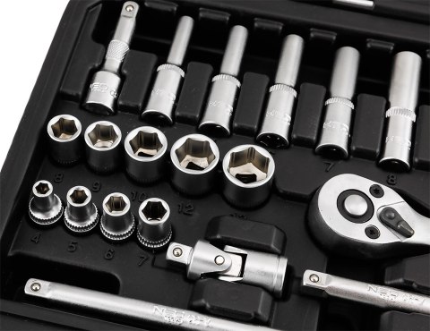 Zestaw kluczy nasadowych 1/4", 23 szt., satynowy Zestaw kluczy nasadowych 1/4", 23 szt., satynowy
