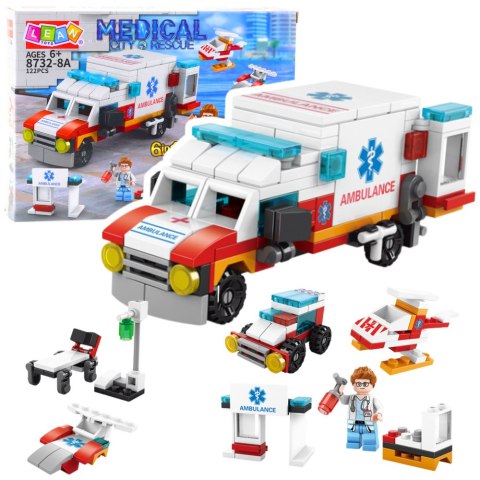 Klocki Konstrukcyjne Zestaw Ratowniczy Ambulans Pogotowie 6w1 122 el.