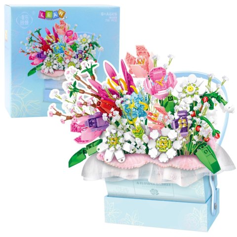 Klocki Konstrukcyjne Kompozycja W Pudełku Box Kwiatowy Niebieski LED 761el.