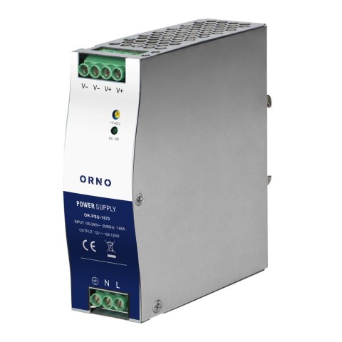 Zasilacz przemysłowy na szynę DIN, 12VDC 10A 120W, obudowa metalowa Zasilacz przemysłowy na szynę DIN, 12VDC 10A 120W, obudowa metalowa