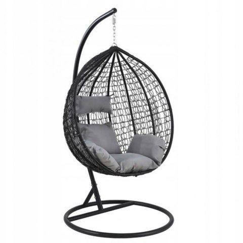 Fotel wiszący, huśtawka kokon czarny z grafitowymi poduszkami KR23