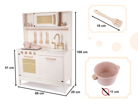 KUCHNIA DLA DZIECI DREWNIANA MDF RETRO Z AKCESORIAMI BOHO 100CM KUCHNIA DLA DZIECI DREWNIANA MDF RETRO Z AKCESORIAMI BOHO 100CM