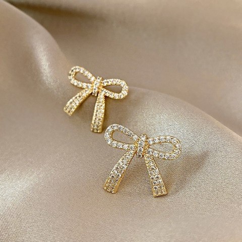 Kolczyki KOKARDKI ze stali szlachetnej pozłacanej 14k złotem z cyrkoniami, sztyft S925 KST3329