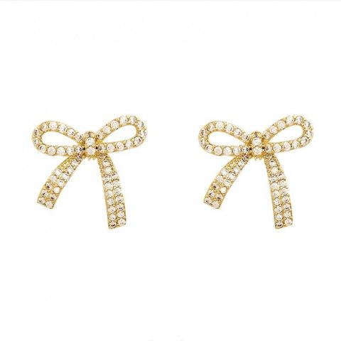 Kolczyki KOKARDKI ze stali szlachetnej pozłacanej 14k złotem z cyrkoniami, sztyft S925 KST3329