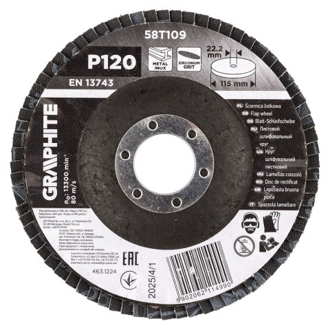 Ściernica listkowa cyrkonowa 115 x 22.2 mm, P120 Ściernica listkowa cyrkonowa 115 x 22.2 mm, P120