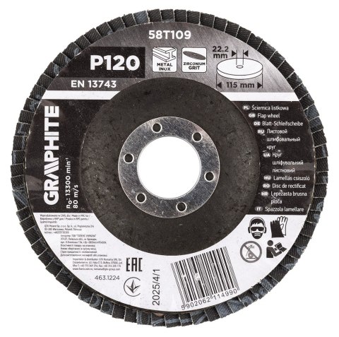 Ściernica listkowa cyrkonowa 115 x 22.2 mm, P120 Ściernica listkowa cyrkonowa 115 x 22.2 mm, P120