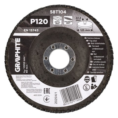 Ściernica listkowa cyrkonowa 125 x 22.2 mm, P120 Ściernica listkowa cyrkonowa 125 x 22.2 mm, P120