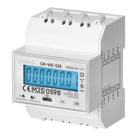 3-fazowy licznik energii elektrycznej, 100A, MID, 4 moduły, DIN TH-35mm 3-fazowy licznik energii elektrycznej, 100A, MID, 4 moduły, DIN TH-35mm