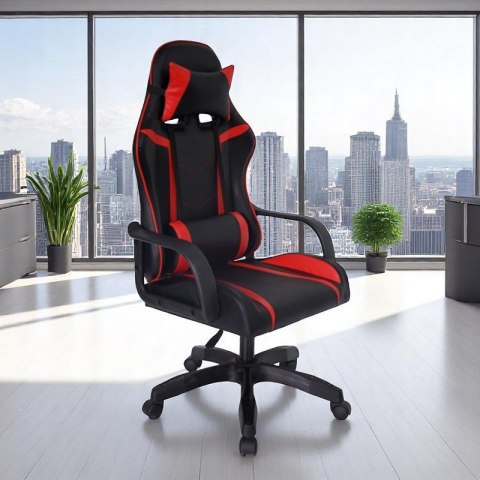 Fotel gamingowy, biurowy obrotowy VORTEX czarny, czerwony ekoskóra KO35CZE