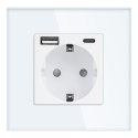 Gniazdo pojedyncze 2P+Z, Schuko, USB-A + USB-C, wyjście 5VDC max. 3A, biały Gniazdo pojedyncze 2P+Z, Schuko, USB-A + USB-C, wyjście 5VDC max. 3A, biały