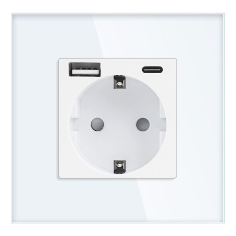Gniazdo pojedyncze 2P+Z, Schuko, USB-A + USB-C, wyjście 5VDC max. 3A, biały Gniazdo pojedyncze 2P+Z, Schuko, USB-A + USB-C, wyjście 5VDC max. 3A, biały