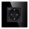 Gniazdo pojedyncze 2P+Z, Schuko, USB-A + USB-C, wyjście 5VDC max. 3A, czarny Gniazdo pojedyncze 2P+Z, Schuko, USB-A + USB-C, wyjście 5VDC max. 3A, czarny