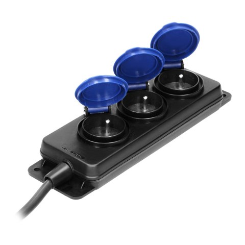Przedłużacz warsztatowy bryzgoszczelny IP44, 3 gniazda 2P+Z IP44, przewód gumowy, H05RR-F 3x1,5mm?, długość 5m Przedłużacz warsztatowy bryzgoszczelny IP44, 3 gniazda 2P+Z IP44, przewód gumowy, H05RR-F 3x1,5mm?, długość 5m