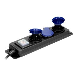 Przedłużacz warsztatowy bryzgoszczelny z wyłącznikiem IP44, 3 gniazda 2P+Z IP44, przewód gumowy, H05RR-F 3x1,5mm?, 5m