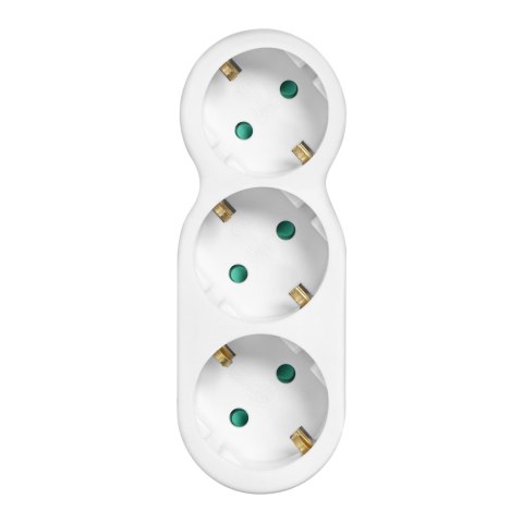 Rozgałęźnik 3x2P+Z "bałwanek" z wtyczką górną, Schuko, biały Rozgałęźnik 3x2P+Z "bałwanek" z wtyczką górną, Schuko, biały