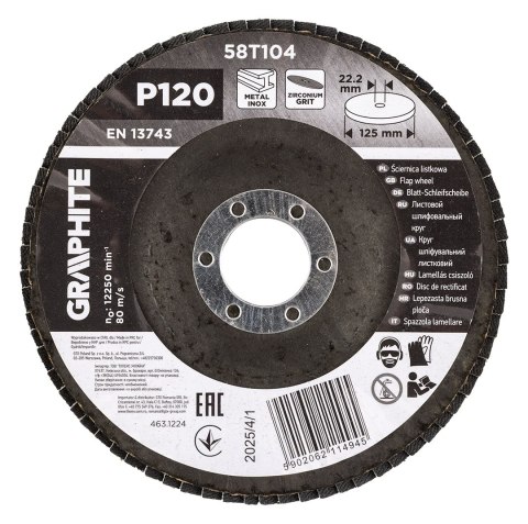 Ściernica listkowa cyrkonowa 125 x 22.2 mm, P120 Ściernica listkowa cyrkonowa 125 x 22.2 mm, P120