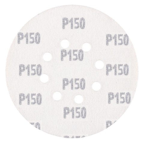 Krążki ścierne na rzep 150 mm, P150, 5 szt., z 8 otworami Krążki ścierne na rzep 150 mm, P150, 5 szt., z 8 otworami