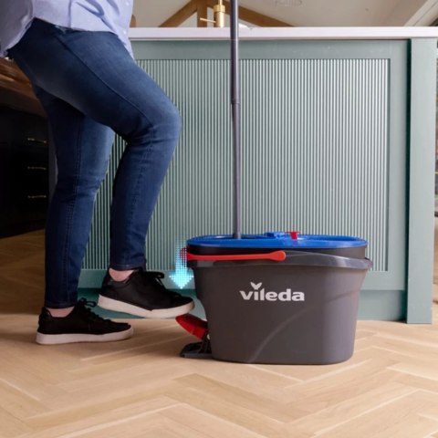 Mop obrotowy Vileda, Dwie komory - czysta i brudna woda, System odwirowujący, Składany drążek, Łatwe mycie narożników, Turbo H2p Mop obrotowy Vileda, Dwie komory - czysta i brudna woda, System odwirowujący, Składany drążek, Łatwe mycie narożników, Turbo H2p