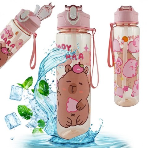Butelka na wodę, bidon 800ml różowa, KAPIBARA PINK BD56R