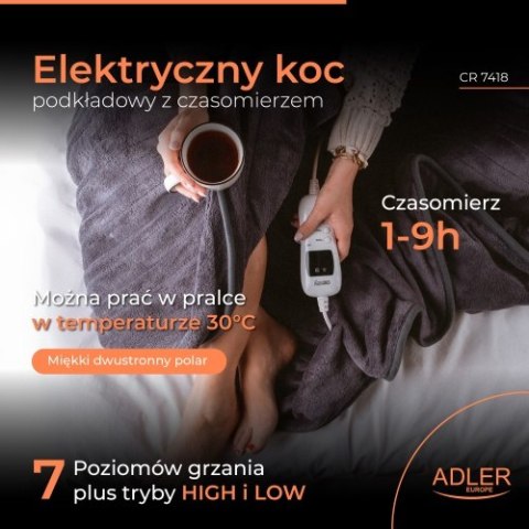CR 7418 Elektryczny koc nakładany z czasomierzem (1) super miękki CR 7418 Elektryczny koc nakładany z czasomierzem (1) super miękki