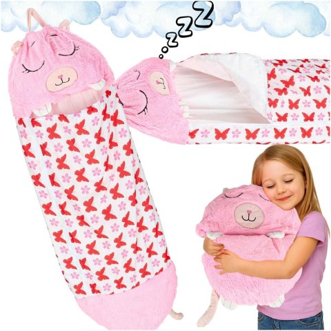 Śpiwór do spania dla dzieci turystyczny poduszka 2w1 135x50cm różowy Śpiwór do spania dla dzieci turystyczny poduszka 2w1 135x50cm różowy