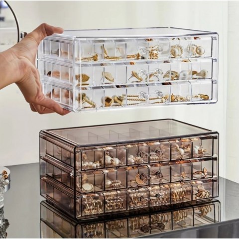 Szkatułka na biżuterię, organizer transparentny - 3 szuflady, 72 przegródki PD159B