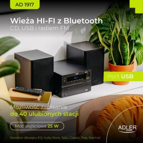 AD 1917 Wieża hi-fi z bluetooth, cd, usb i radiem fm AD 1917 Wieża hi-fi z bluetooth, cd, usb i radiem fm