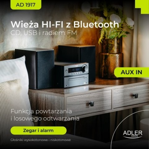 AD 1917 Wieża hi-fi z bluetooth, cd, usb i radiem fm AD 1917 Wieża hi-fi z bluetooth, cd, usb i radiem fm